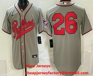 Men's Philadelphia Phillies #26 Chase Utley Grey 2026 Field of Dreams Stadium Stitched Jersey