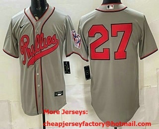 Men's Philadelphia Phillies #27 Aaron Nola Grey 2026 Field of Dreams Stadium Stitched Jersey