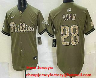 Men's Philadelphia Phillies #28 Alec Bohm Olive 2026 Armed Forces Day Stitched Baseball Jersey
