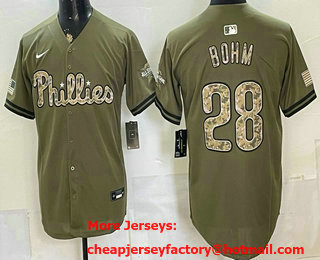 Men's Philadelphia Phillies #28 Alec Bohm Olive 2026 Armed Forces Day Stitched Jersey