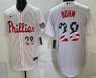 Men's Philadelphia Phillies #28 Alec Bohm White USA 250 Fourth of July Home Stitched Jersey