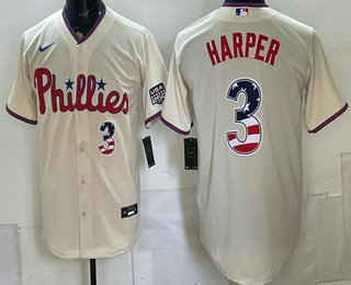 Men's Philadelphia Phillies #3 Bryce Harper Cream USA 250 Fourth of July Home Stitched Baseball Jersey