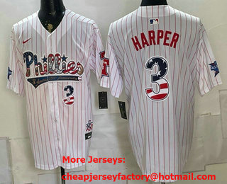 Men's Philadelphia Phillies #3 Bryce Harper White 2026 All-Star USA 250 Fourth of July Home Stitched Jersey