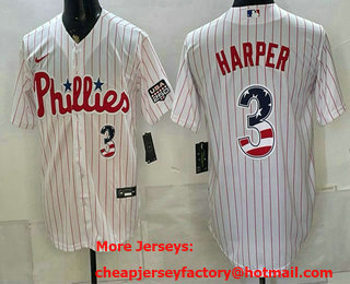 Men's Philadelphia Phillies #3 Bryce Harper White USA 250 Fourth of July Home Stitched Jersey