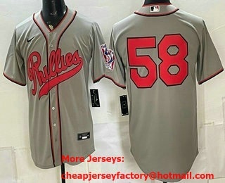 Men's Philadelphia Phillies #58 Seranthony Dominguez Grey 2026 Field of Dreams Stadium Stitched Jersey