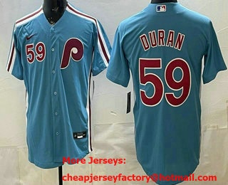 Men's Philadelphia Phillies #59 Jhoan Duran Light Blue Cool Base Jersey