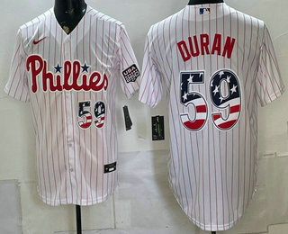 Men's Philadelphia Phillies #59 Jhoan Duran White USA 250 Fourth of July Home Stitched Jersey