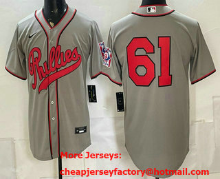Men's Philadelphia Phillies #61 Cristopher Sanchez Gray 2026 Field of Dreams Stadium Stitched Jersey