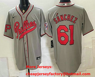 Men's Philadelphia Phillies #61 Cristopher Sanchez Gray 2026 Field of Dreams Stadium Stitched Jersey