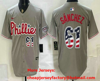 Men's Philadelphia Phillies #61 Cristopher Sanchez Grey USA 250 Fourth of July Home Stitched Jersey