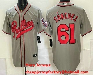 Men's Philadelphia Phillies #61 Cristopher Sanchez Name Grey 2026 Field of Dreams Stadium Stitched Jersey