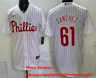 Men's Philadelphia Phillies #61 Cristopher Sanchez White Cool Base Stitched Jersey