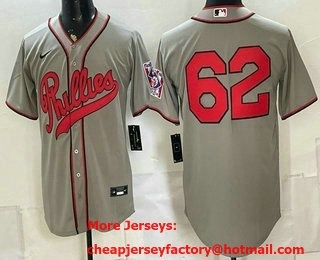 Men's Philadelphia Phillies #62 Jason Kelce Grey 2026 Field of Dreams Stadium Stitched Jersey