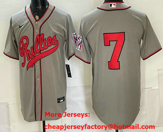 Men's Philadelphia Phillies #7 Trea Turner Gray 2026 Field of Dreams Stadium Stitched Jersey