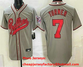 Men's Philadelphia Phillies #7 Trea Turner Gray 2026 Field of Dreams Stadium Stitched Jersey