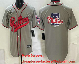 Men's Philadelphia Phillies Team Big Logo Gray 2026 Field of Dreams Stadium Stitched Jersey