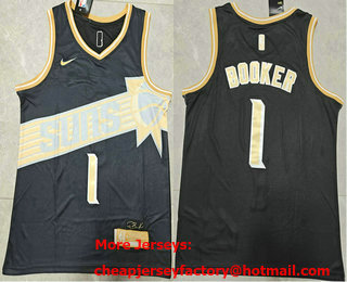 Men's Phoenix Suns #1 Devin Booker Black Gold 2024 Select Series Stitched Jersey