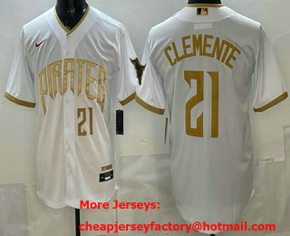 Men's Pittsburgh Pirates #21 Roberto Clemente White Gold 2026 City Connect Stadium Jersey