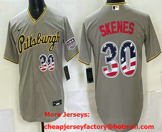Men's Pittsburgh Pirates #30 Paul Skenes Grey USA 250 Fourth of July Stitched Jersey