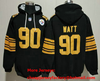 Men's Pittsburgh Steelers #90 TJ Watt Black Throwback Pocket Stitched NFL Pullover Hoodie