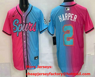 Men's San Antonio Spurs #2 Dylan Harper Pink Blue Split Limited Stitched Baseball Jersey