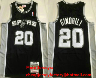 Men's San Antonio Spurs #20 Manu Ginobili Black Hardwood Classics AU Throwback Jersey