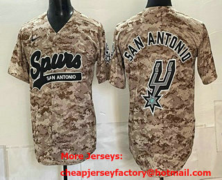 Men's San Antonio Spurs Team Big Logo Tan Camo Stitched Baseball Jersey