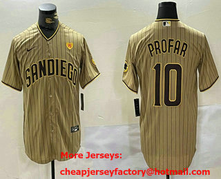 Men's San Diego Padres #10 Jurickson Profar Khaki With PS Patch Team Logo Cool Base Jersey