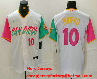 Men's San Diego Padres #10 Jurickson Profar Number White 2023 City Connect Cool Base Stitched Jersey