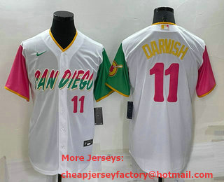 Men's San Diego Padres #11 Yu Darvish Number White 2022 City Connect Cool Base Stitched Jersey