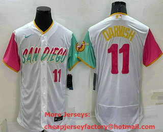 Men's San Diego Padres #11 Yu Darvish White Number 2022 City Connect Flex Base Stitched Jersey