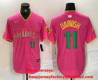 Men's San Diego Padres #11 Yu Darvish Pink Player Number Fashion Baseball Jersey