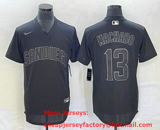Men's San Diego Padres #13 Manny Machado Black Pullover Turn Back The Clock Stitched Cool Base Jersey