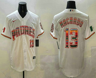 Men's San Diego Padres #13 Manny Machado White Mexico Cool Base Stitched Jersey