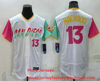 Men's San Diego Padres #13 Manny Machado White Number 2022 City Connect Flex Base Stitched Jersey