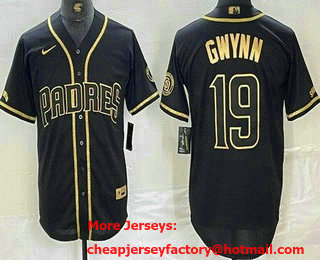 Men's San Diego Padres #19 Tony Gwynn Black Gold Cool Base Jersey