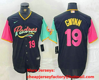 Men's San Diego Padres #19 Tony Gwynn Black Player Number Fashion Baseball Jersey