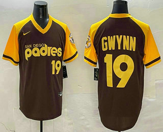 Men's San Diego Padres #19 Tony Gwynn Brown Pullover Cooperstown Collection Stitched MLB Throwback Nike Jersey