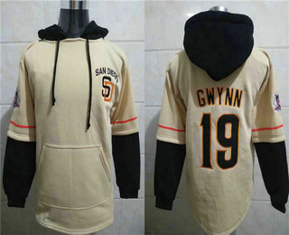 Men's San Diego Padres #19 Tony Gwynn Cream Pocket Stitched MLB Hoodie