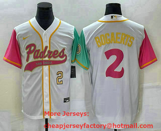 Men's San Diego Padres #2 Xander Bogaerts White Number NEW 2023 City Connect Cool Base Stitched Jersey 01