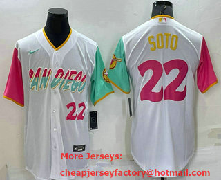 Men's San Diego Padres #22 Juan Soto Number White 2022 City Connect Cool Base Stitched Jersey