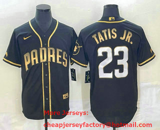 Men's San Diego Padres #23 Fernando Tatis Jr Black 2021 Golden Edition Stitched Cool Base Nike Jersey