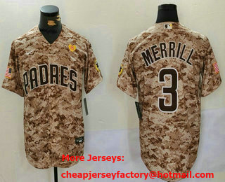Men's San Diego Padres #3 Jackson Merrill Camo With PS Patch Cool Base Stitched Jersey