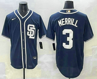 Men's San Diego Padres #3 Jackson Merrill Navy Cool Base Stitched Jersey