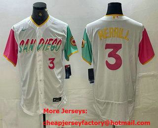 Men's San Diego Padres #3 Jackson Merrill Number White 2024 City Connect Flex Base Stitched Jersey