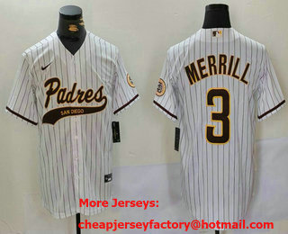 Men's San Diego Padres #3 Jackson Merrill White 2023 Cool Base Stitched Jersey