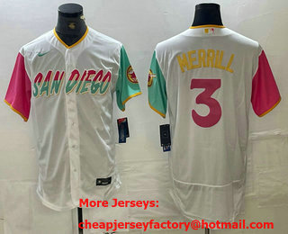 Men's San Diego Padres #3 Jackson Merrill White 2024 City Connect Flex Base Stitched Jersey