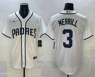Men's San Diego Padres #3 Jackson Merrill White Cool Base Stitched Jersey