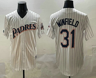 Men's San Diego Padres #31 Dave Winfield White Throwback With Patch Cool Base Stitched Jersey