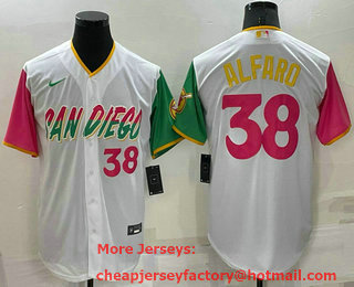 Men's San Diego Padres #38 Jorge Alfaro White Number 2022 City Connect Cool Base Stitched Jersey